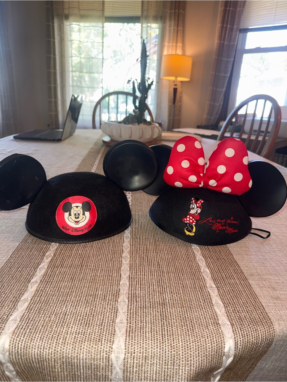 His & Hers Disney Black Mickey & Minnie Ear Hat Duo with Red Polka-Dot Bow